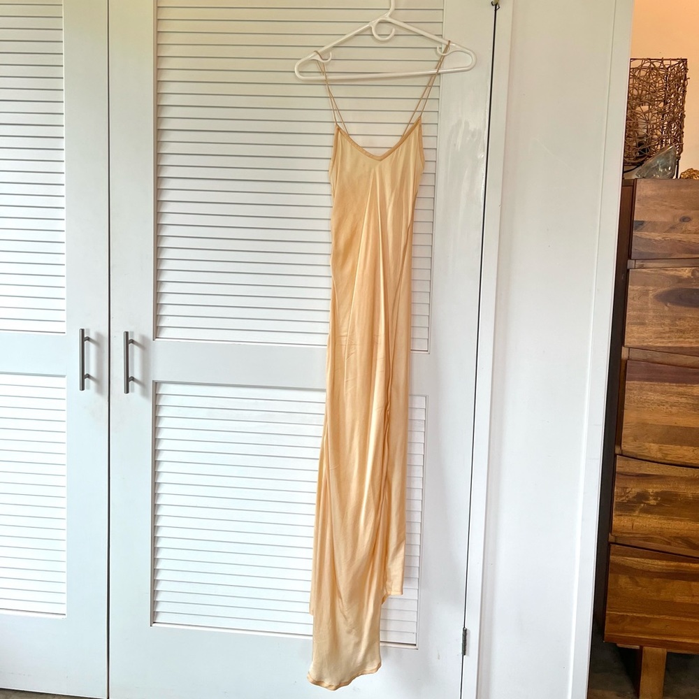 The White Raven Bias cut Vegan Silk Slip Dress 💗 Champagne S 🥂boho - Picture 2 of 14